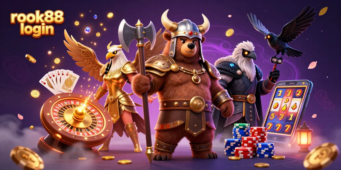 Experience thrilling moments with rokok88 login, featuring Viking bear and Valkyrie in a vibrant casino scene.