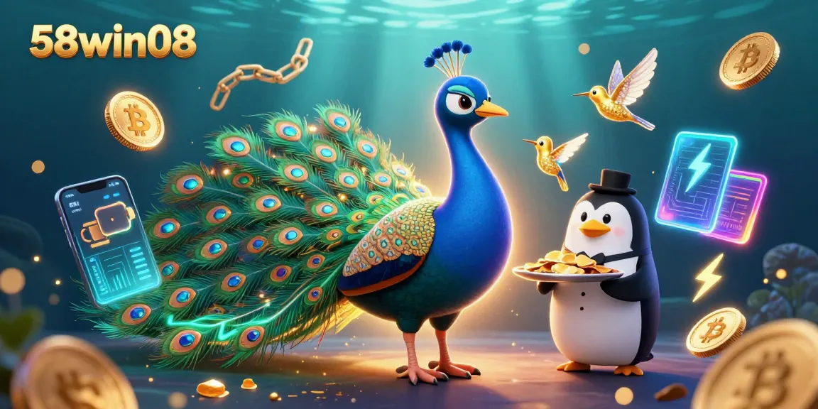 Experience the excitement of 58win08 with vibrant 3D illustration showcasing casino elements and a festive atmosphere.
