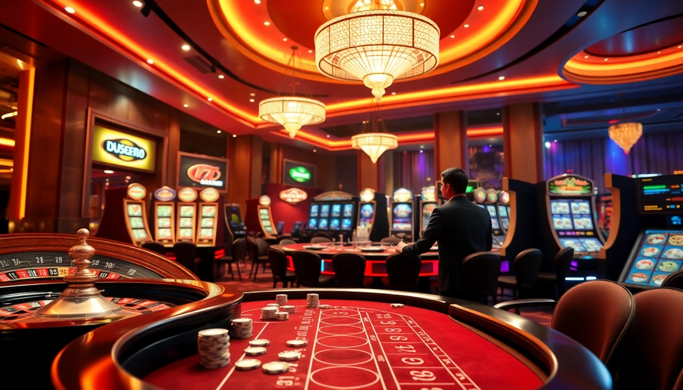 Experience the excitement of QQ88 giaitri tructuyen with dynamic casino visuals showcasing roulette and poker games.