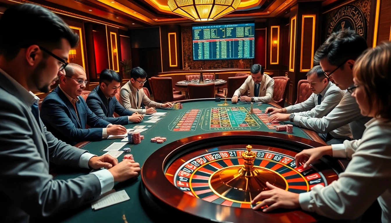 Engaging gamblers at a luxurious tabletop game scene representing https://8day-vn.jpn.com/ with excitement and strategy.