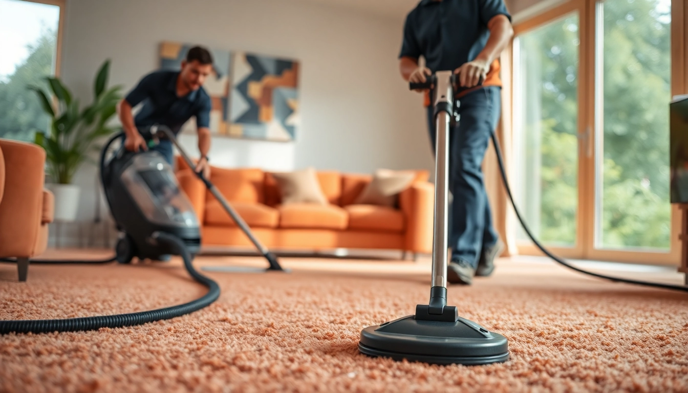Carpet cleaners in Glasgow providing expert cleaning services in a modern living room.