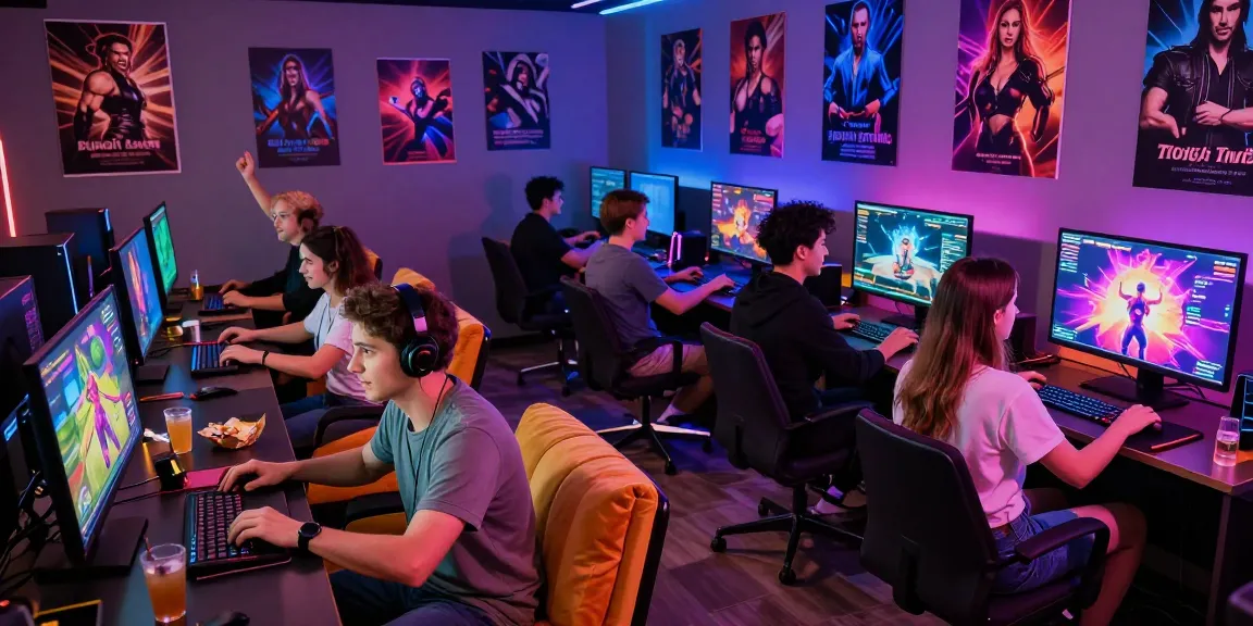 Exciting group playing interactive porn games html in vibrant lounge.