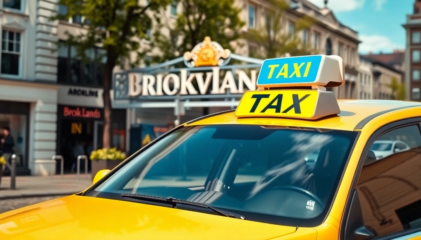 Brooklands taxi driving through scenic streets, showcasing local landmarks.