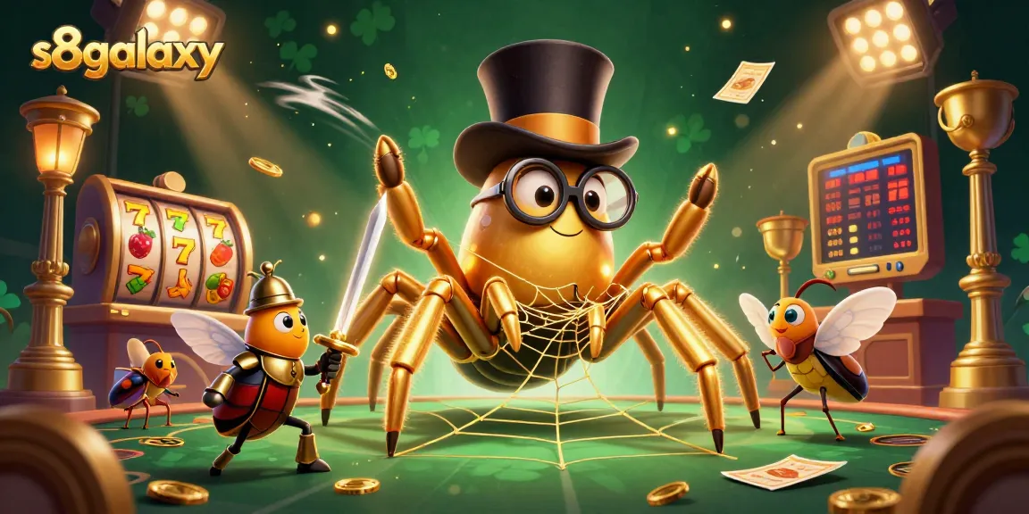 S8galaxy offers thrilling gambling experiences with a vibrant scene showcasing slot reels, golden coins, and engaging characters.