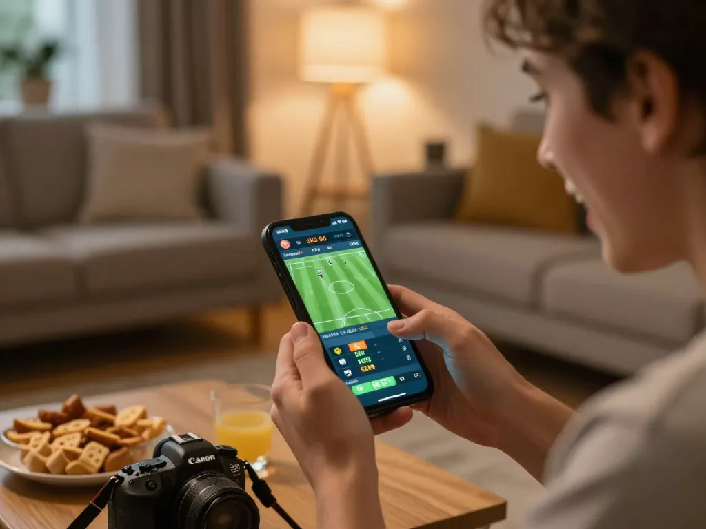 Person placing a bet on fly88 com mobile app for live sports events from a cozy home