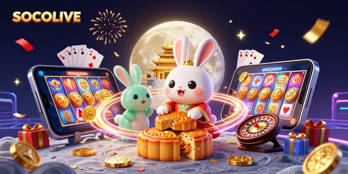 SOCOLIVE showcases a captivating scene with vibrant casino elements and playful characters enriching the online gambling experience.