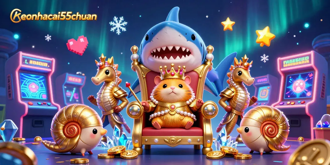 Engage with keonhacai55chuan in a vibrant 3D gambling scene featuring a golden hamster king and casino elements.