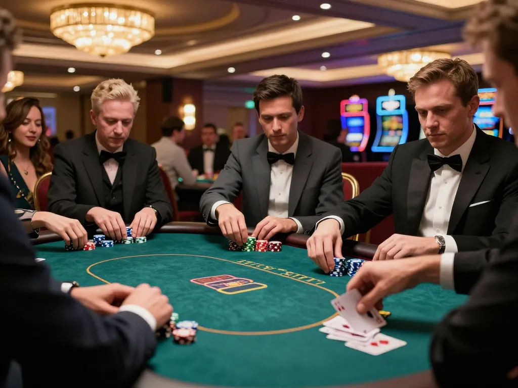 Players engaged in poker at LLwin casino, showcasing high stakes and strategic gameplay