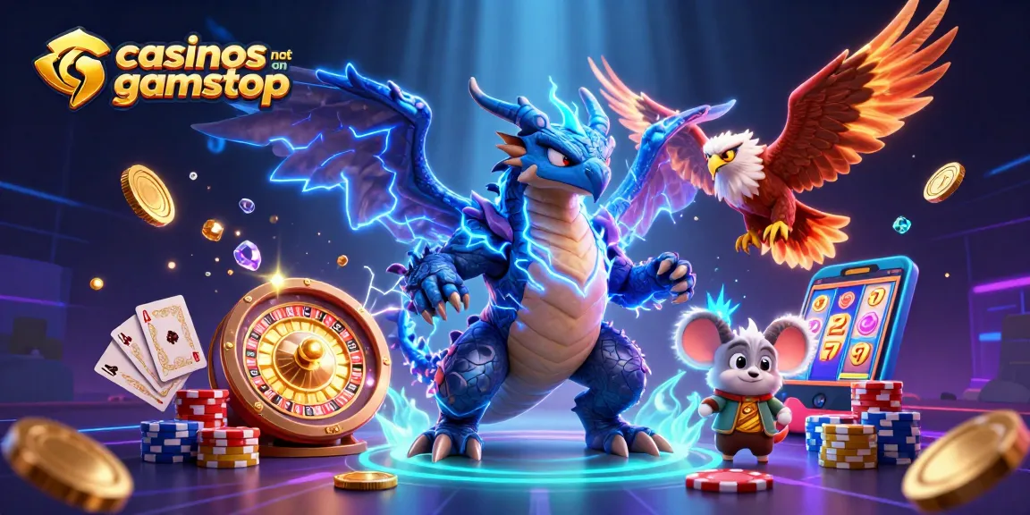 Experience thrill at casinos not on gamstop with a vibrant 3D illustration of exciting gaming elements.