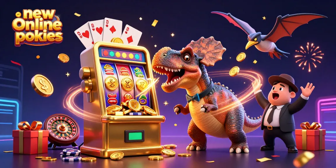 Experience thrilling new online pokies with an illustrated scene of vibrant characters winning jackpots!