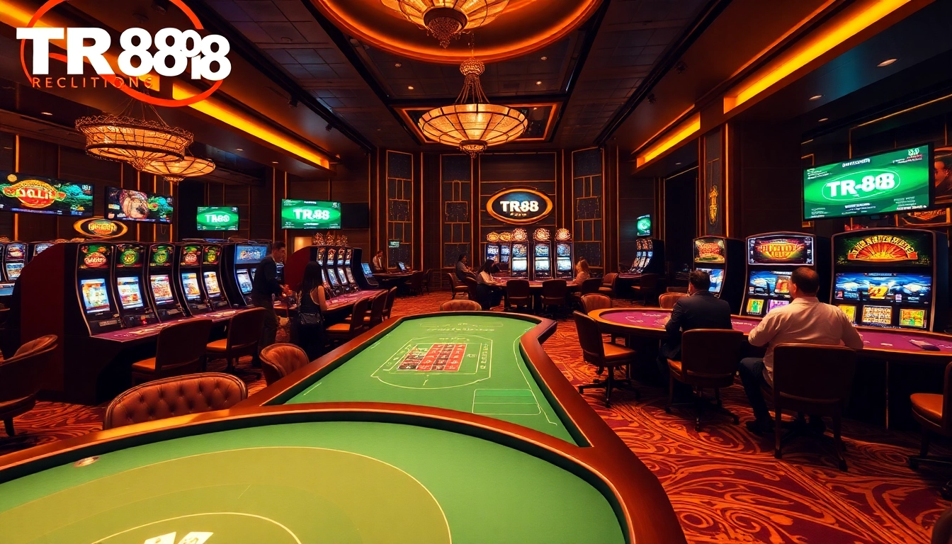 Experience the excitement of the TR88 app with engaging casino games and vibrant scenes.