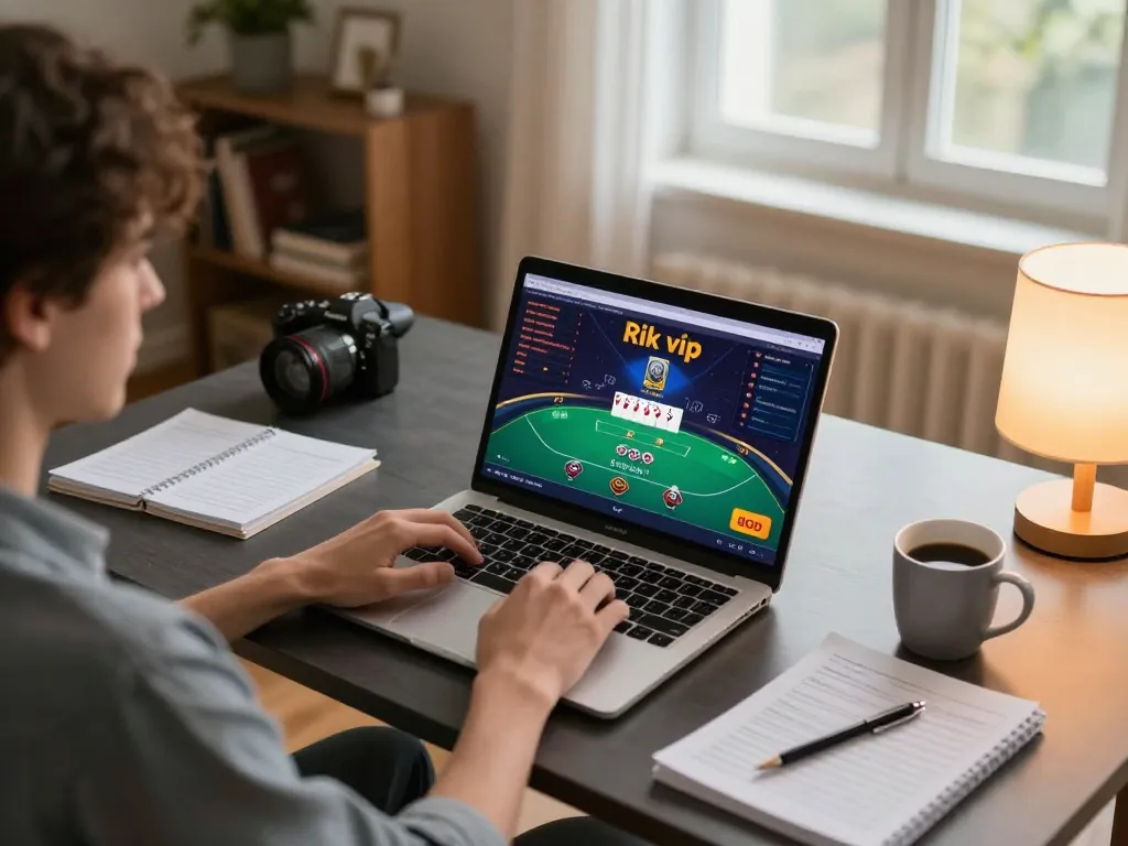 Person enjoying a relaxing gaming session on rik vip, focusing on online poker strategy and gameplay.