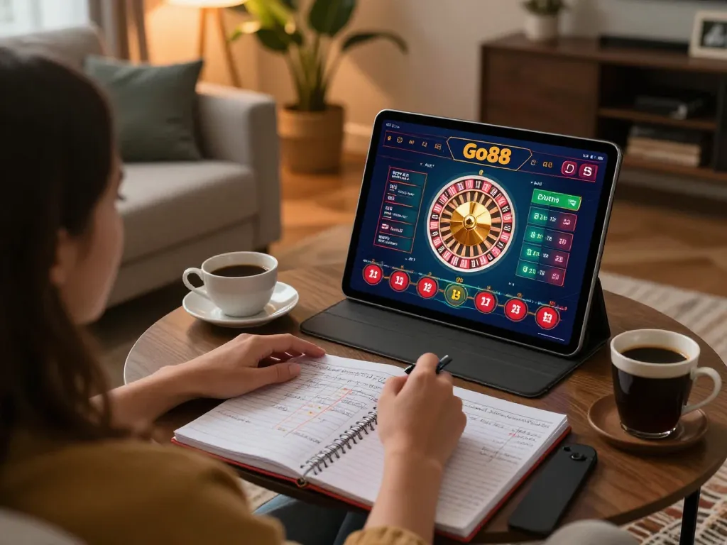 Engaging in online gaming on the Go88 app during a cozy evening at home