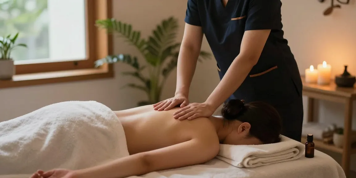 Professional calculating 동 출장마사지 session in a calming home environment with soothing elements