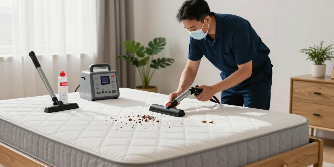 Effective bed bug control treatment in a residential bedroom with a professional technician inspecting for pests.