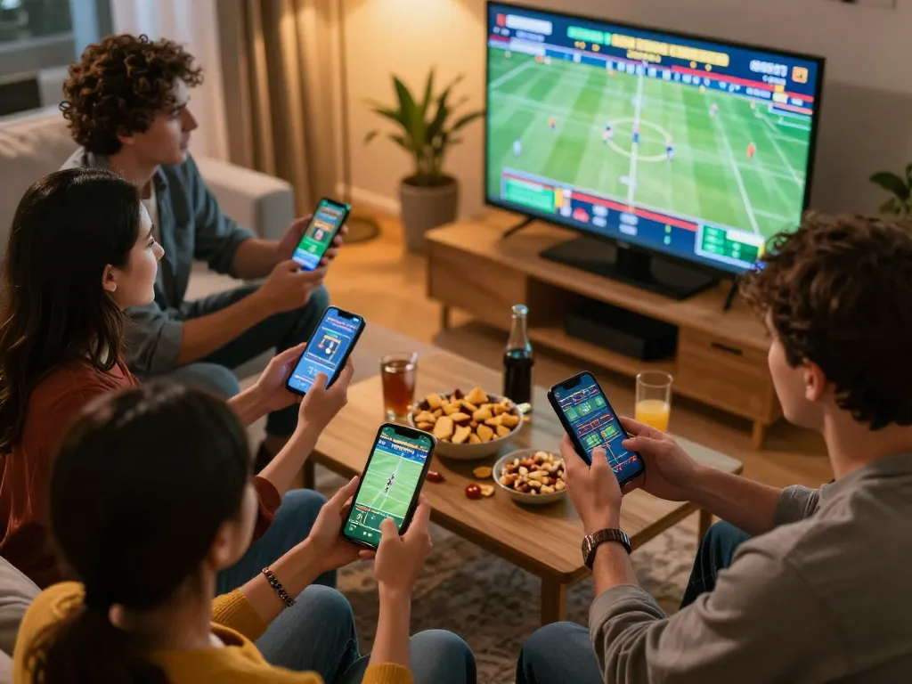Bong88 sports betting experience with friends placing bets on live matches in a cozy setting.