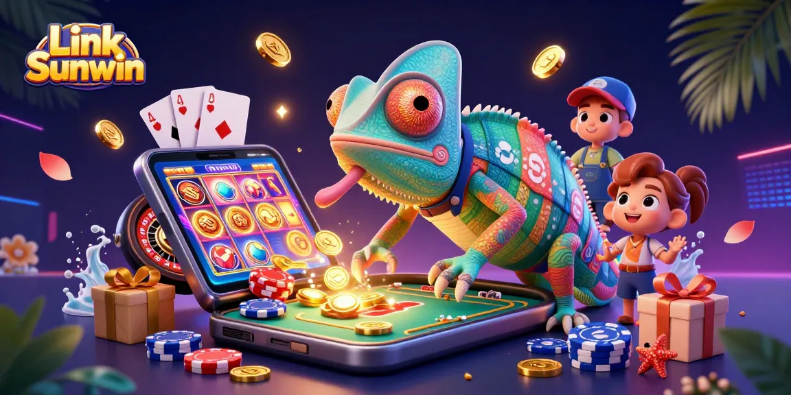 Engage in thrilling games at Link Sunwin, with vibrant casino elements and dynamic characters.