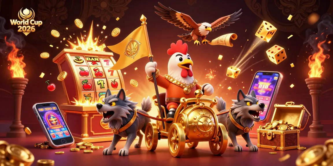 Experience the World Cup 2026 with an exciting gaming vibe featuring a rooster warlord and slot machines bursting with treasures.