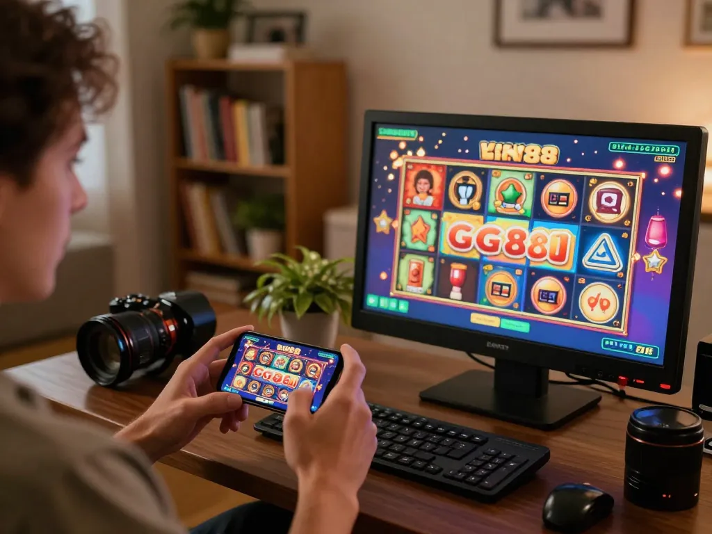 Engaging with GG88 slot Link on a smartphone during a cozy online gaming session at home