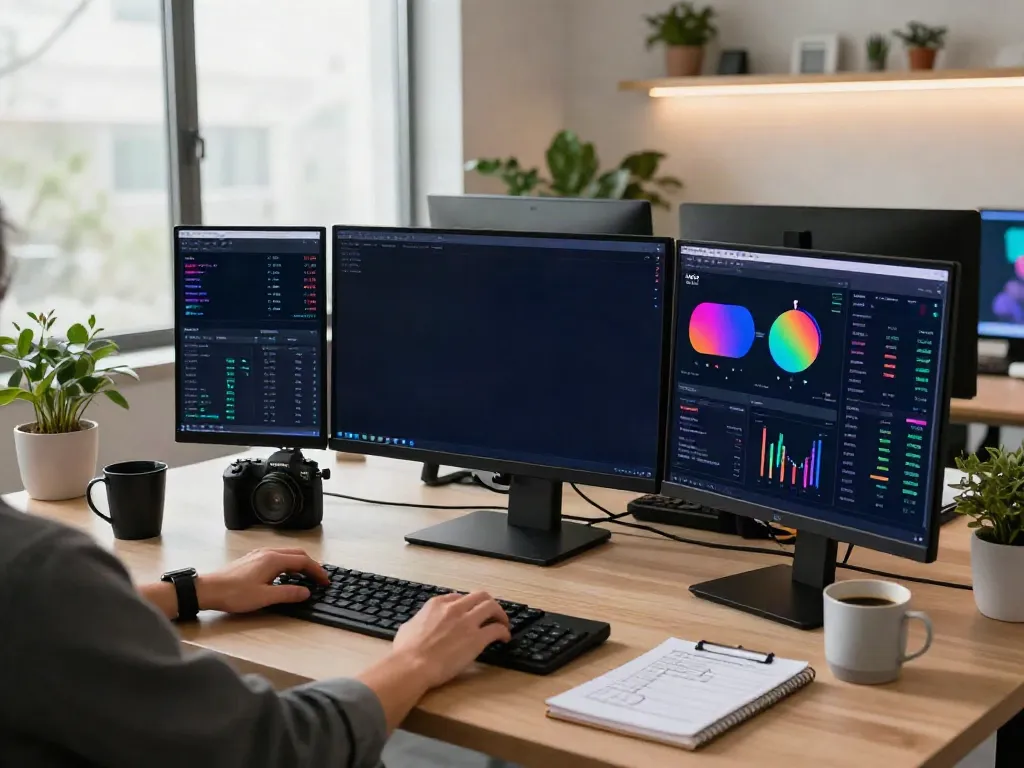 YouTube channel showcasing advanced Bitcoin trading techniques and DeFi analysis in a modern workspace.