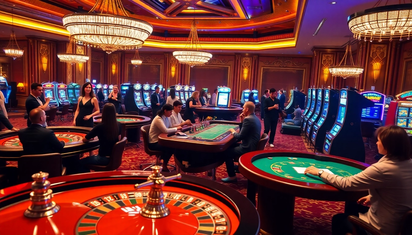 Kuwin02 players engaging in exciting casino games with vibrant tables and cheerful ambiance.