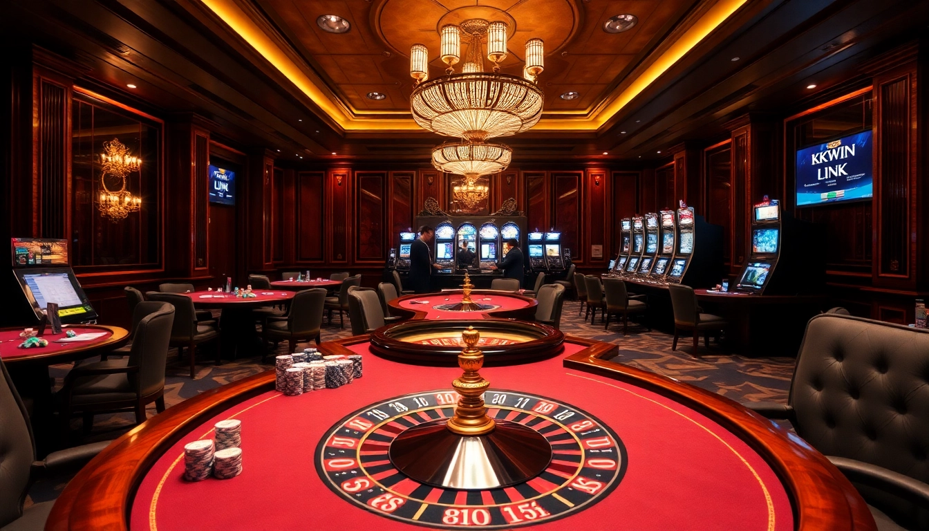 Experience the thrill of KKWIN LINK with vibrant casino activities including poker, roulette, and slot machines.