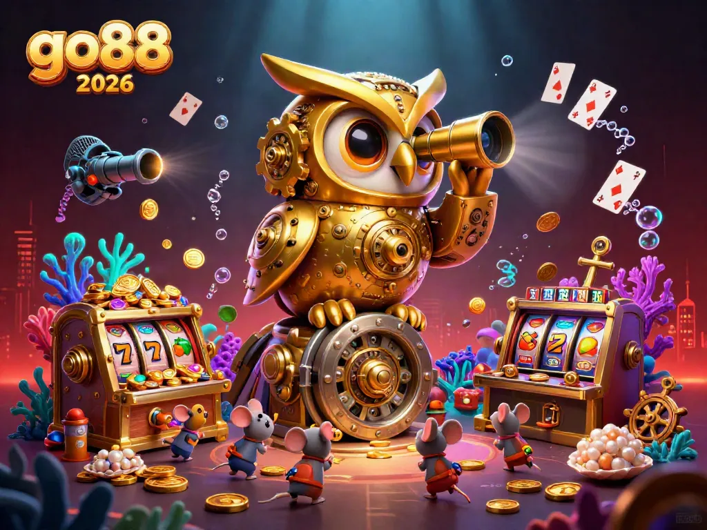 Experience the thrill of go88 2026 with this vibrant scene of a whimsical casino featuring animated characters and thrilling gaming elements.