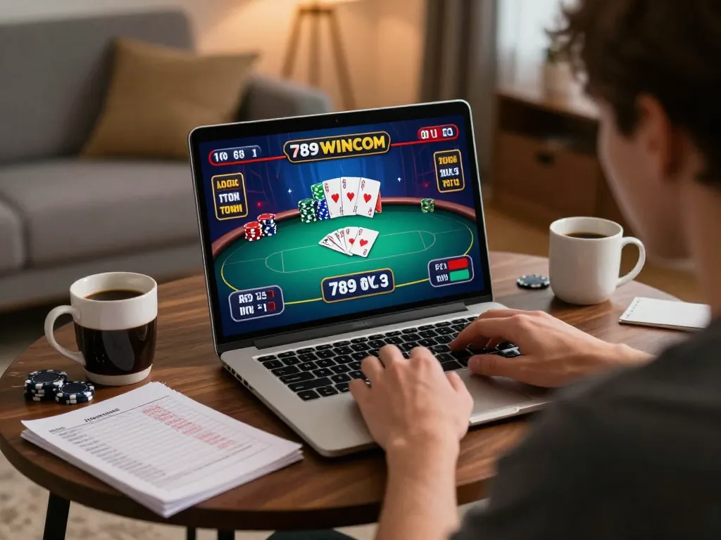 Engaging online poker gameplay at 789WINCOM TOWN with a player immersed in strategy.