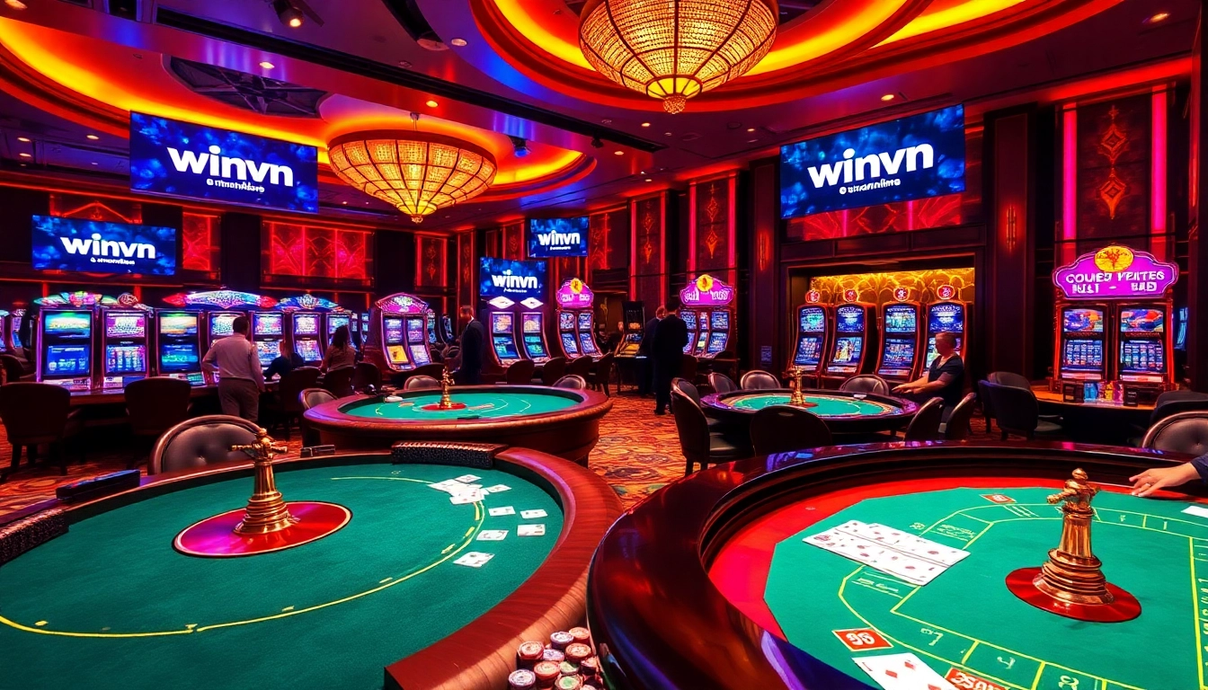 Experience thrilling gameplay with winvn casino tables and vibrant slot machines in action.