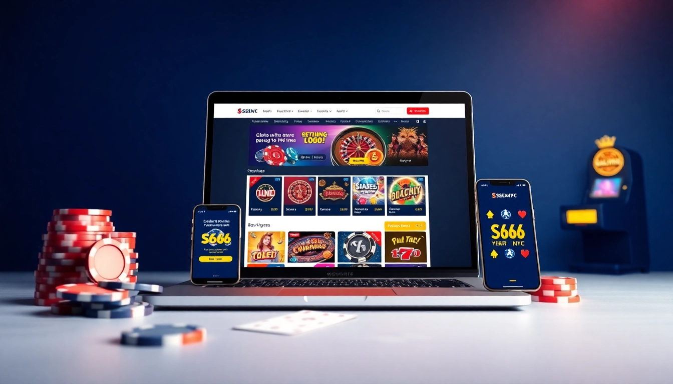 S666.nyc online betting platform showcasing casino games and promotional offers in a luxurious digital setup.
